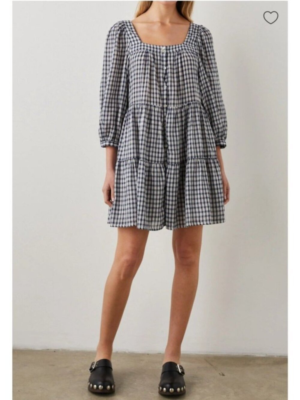 Rails Pippa Sailor Dress Sz L Gingham Navy White Boho Coastal Cotton Mini Square